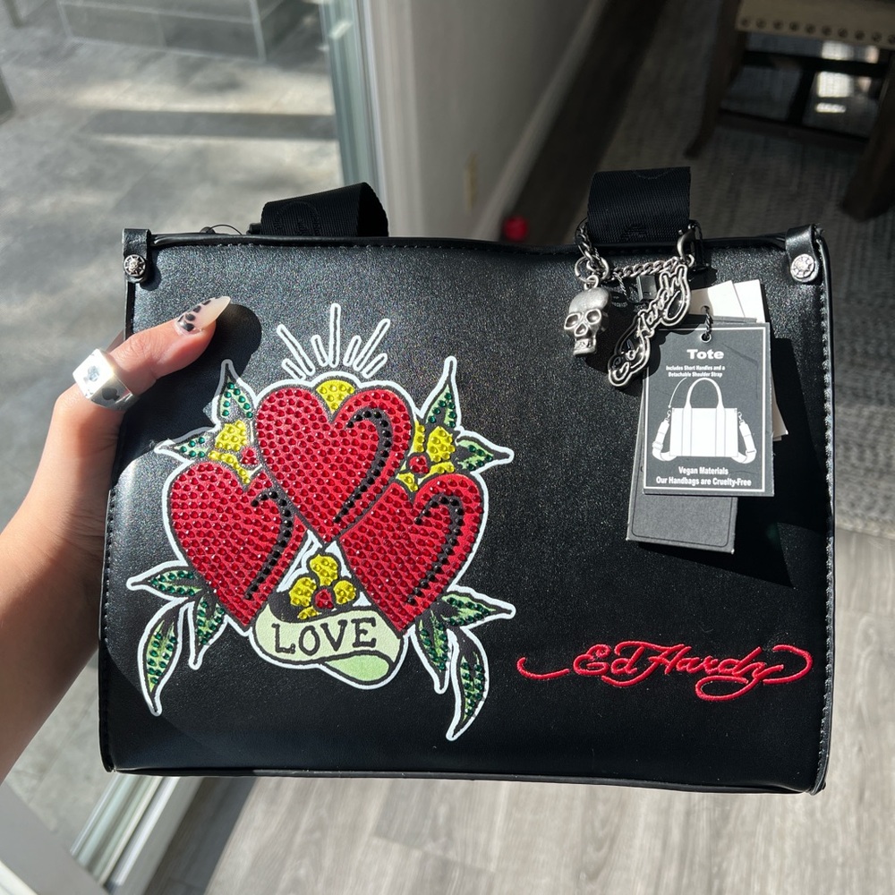 NWT Ed Hardy Black Tote with Red Heart and Love Design
